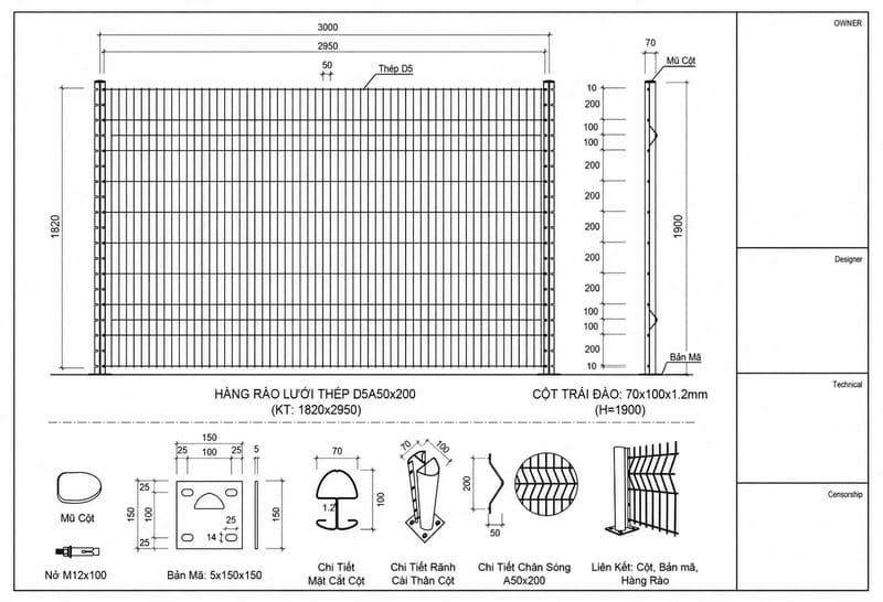 Thông số hàng rào cột trái đào chi tiết